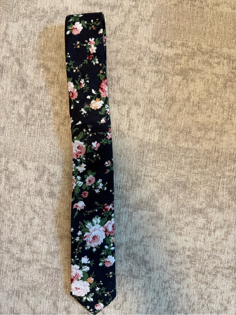 Floral Narrow Tie in navy  with Pink and Green Accents, pack of 8